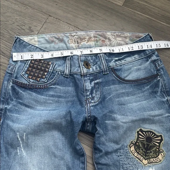 Guess | Vintage Y2K Stretch Light Blue Embellished Studded Skinny Jeans Size 27 - Picture 6 of 16